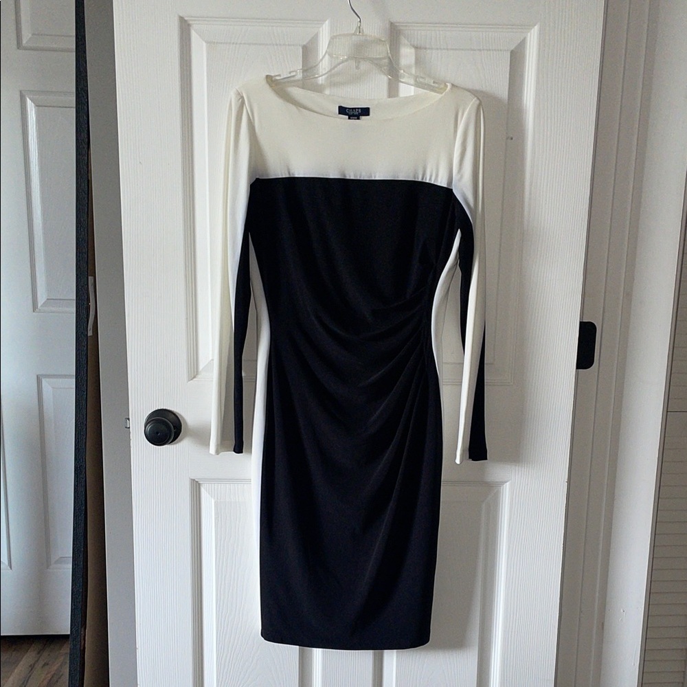 Chaps Vintage Black and White Long Sleeve Body Con Cocktail Dress